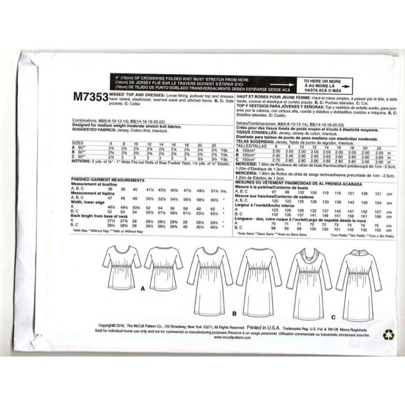 McCall's M7353 Misses 6 to 14 Nancy Zieman Top and Dress Uncut Sewing Pattern - Picture 2 of 4